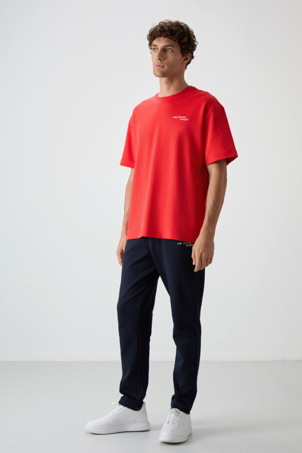 Fiesta - Lacivert Pamuklu Kalın Yumuşak Dokulu Oversize Fit Nakışlı Erkek Eşofman Takım - 85252 - 7