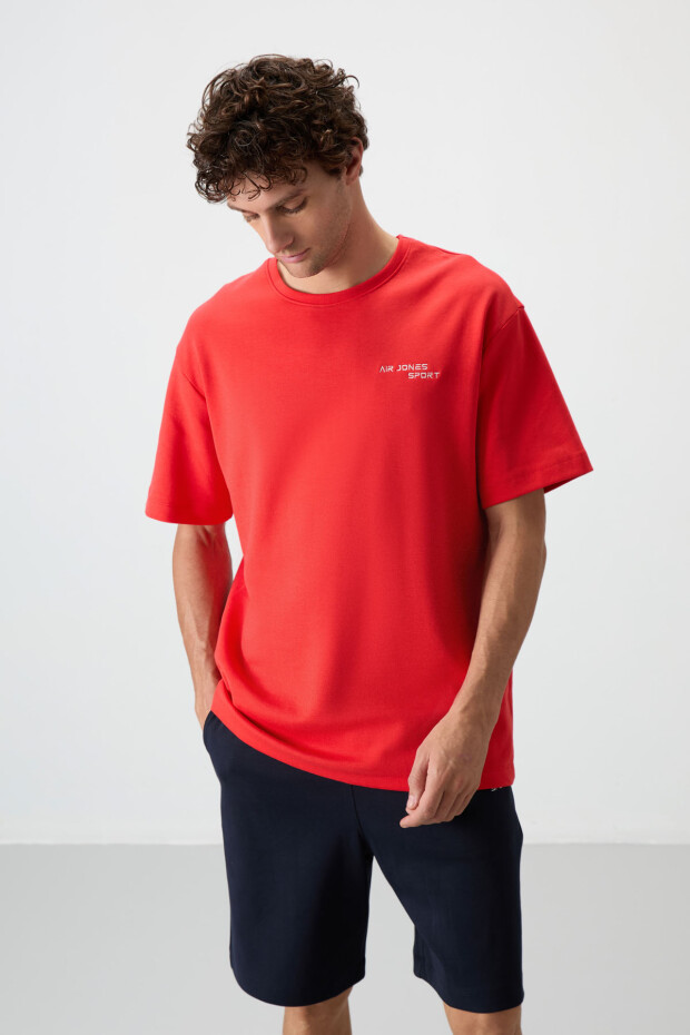 Fiesta - Lacivert Pamuklu Kalın Yumuşak Dokulu Oversize Fit Nakışlı Erkek Şort Takım - 85250 - 2