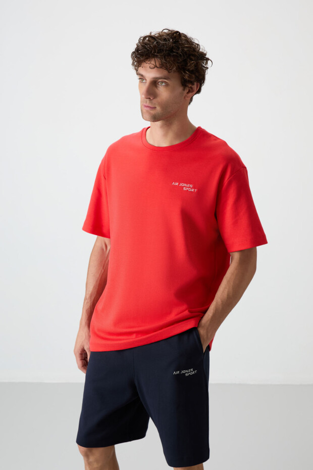 Fiesta - Lacivert Pamuklu Kalın Yumuşak Dokulu Oversize Fit Nakışlı Erkek Şort Takım - 85250 - 5