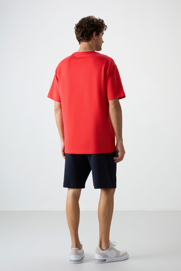 Fiesta - Lacivert Pamuklu Kalın Yumuşak Dokulu Oversize Fit Nakışlı Erkek Şort Takım - 85250 - 7