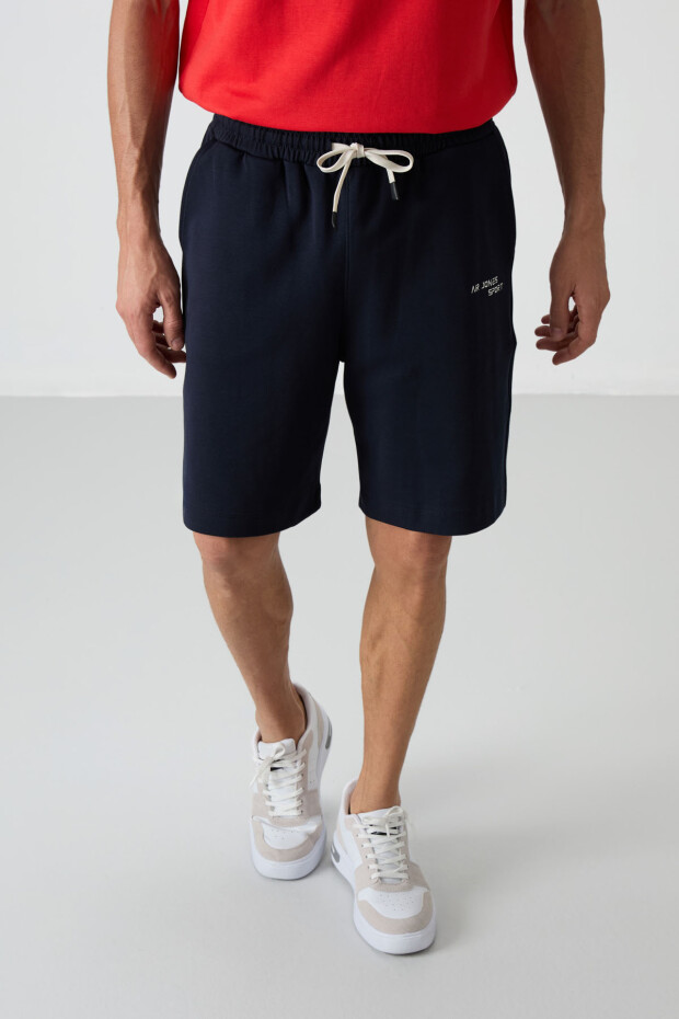 Fiesta - Lacivert Pamuklu Kalın Yumuşak Dokulu Oversize Fit Nakışlı Erkek Şort Takım - 85250 - 6