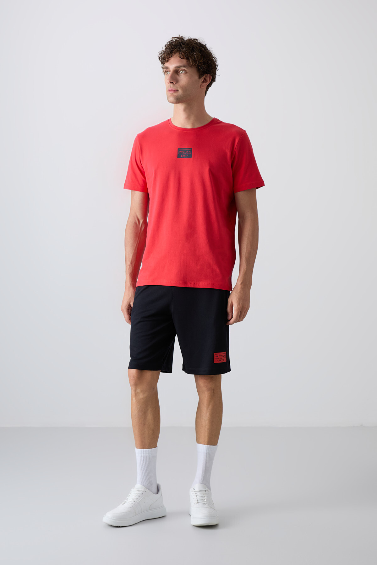 Fiesta - Lacivert Pamuklu Yumuşak Dokulu Standart Fit Baskılı Erkek Şortlu Takım - 85243 - TOMMYLIFE