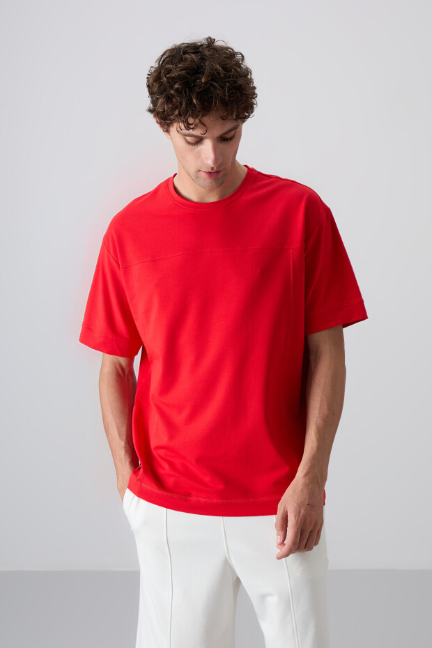 Fiesta Pamuklu Kalın Yumuşak Dokulu Oversize Fit Basic Erkek T-Shirt - 88349 - 5