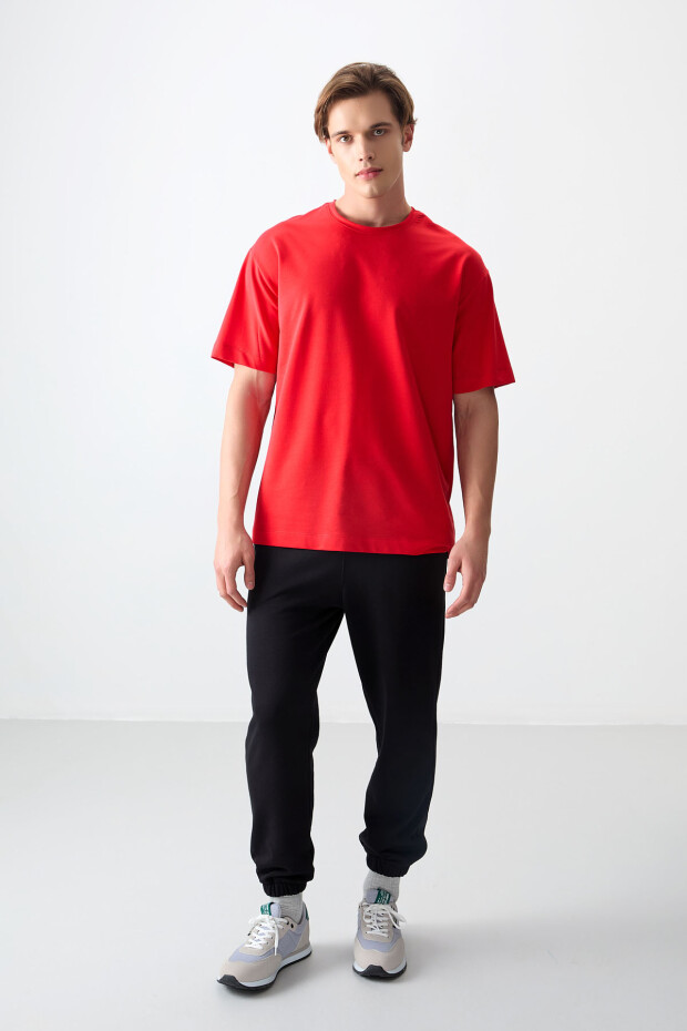 Fiesta Pamuklu Kalın Yumuşak Dokulu Oversize Fit Basic Erkek T-Shirt - 88377 - 3