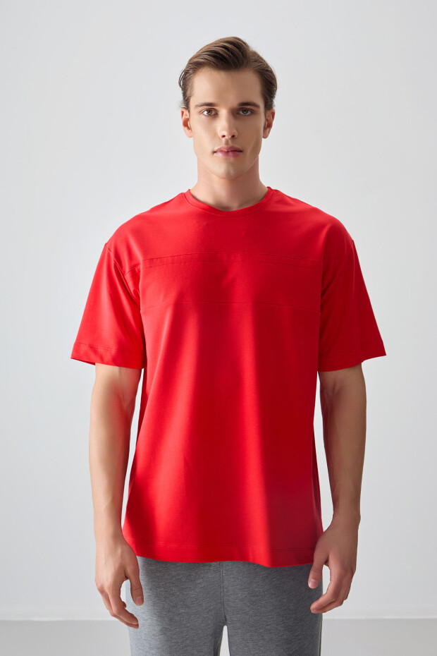 Fiesta Pamuklu Kalın Yumuşak Dokulu Oversize Fit Basic Erkek T-Shirt - 88378 - 4