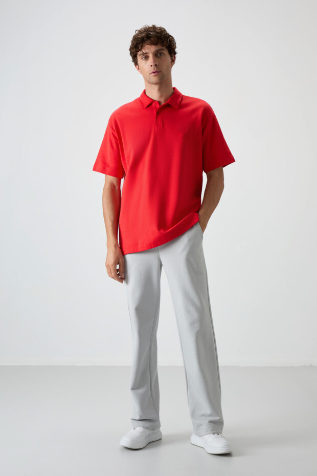 Fiesta Pamuklu Kalın Yumuşak Dokulu Oversize Fit Basic Polo Yaka Erkek T-Shirt - 88327 - 2