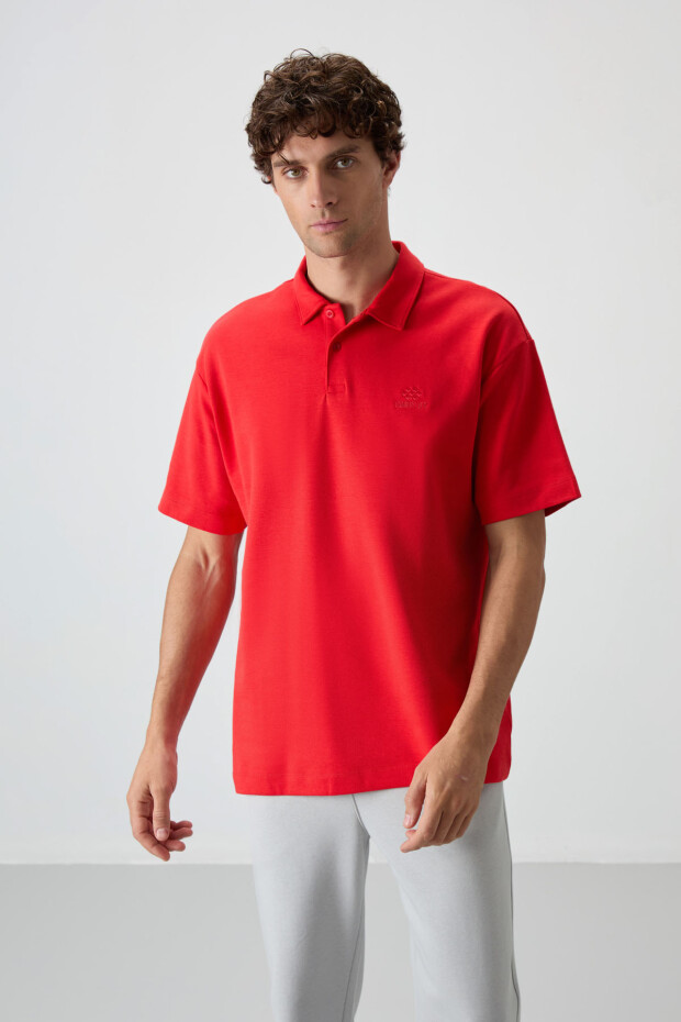 Fiesta Pamuklu Kalın Yumuşak Dokulu Oversize Fit Basic Polo Yaka Erkek T-Shirt - 88327 - 4