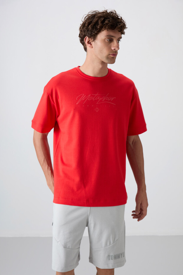 Fiesta Pamuklu Kalın Yumuşak Dokulu Oversize Fit Baskılı Erkek T-Shirt - 88320 - 1