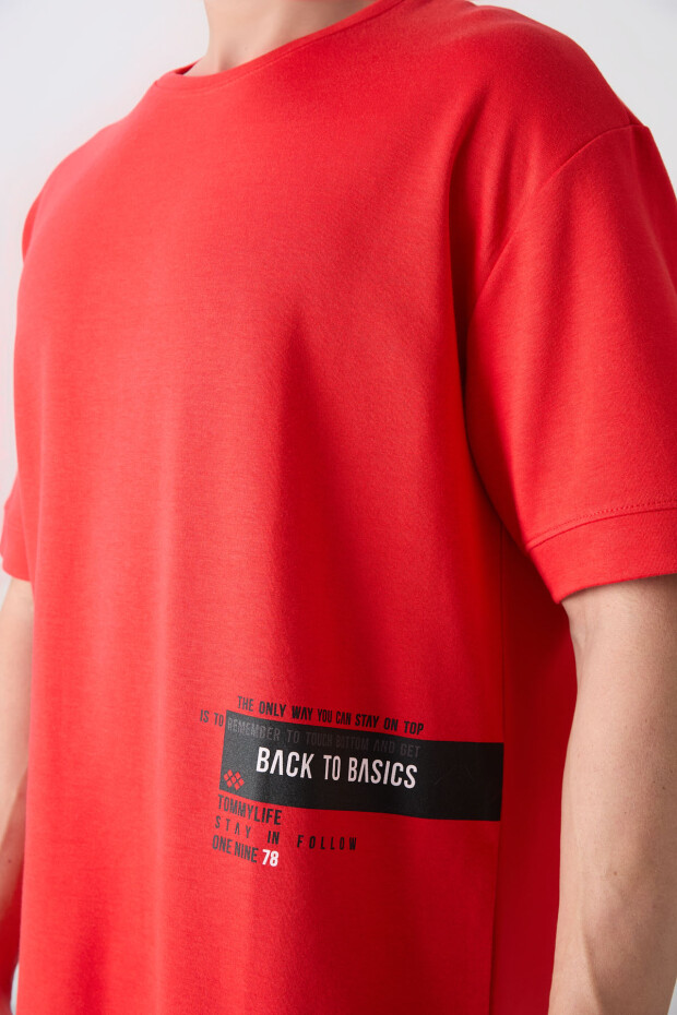 Fiesta Pamuklu Kalın Yumuşak Dokulu Oversize Fit Baskılı Erkek T-Shirt - 88322 - 3