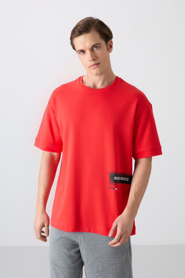 Fiesta Pamuklu Kalın Yumuşak Dokulu Oversize Fit Baskılı Erkek T-Shirt - 88322 - 5