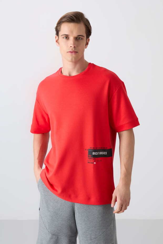Fiesta Pamuklu Kalın Yumuşak Dokulu Oversize Fit Baskılı Erkek T-Shirt - 88322 - 1