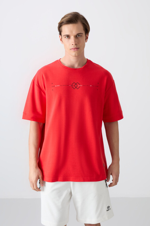 Fiesta Pamuklu Kalın Yumuşak Dokulu Oversize Fit Baskılı Erkek T-Shirt - 88323 - 4