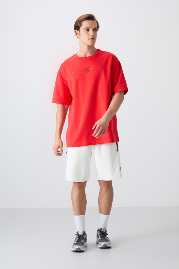 Fiesta Pamuklu Kalın Yumuşak Dokulu Oversize Fit Baskılı Erkek T-Shirt - 88323 - 2