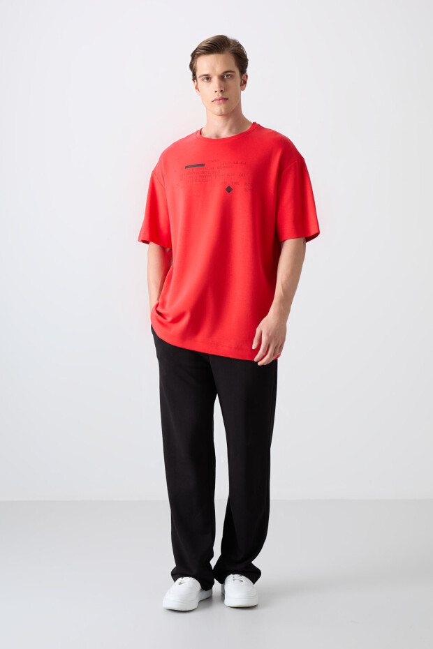 Fiesta Pamuklu Kalın Yumuşak Dokulu Oversize Fit Baskılı Erkek T-Shirt - 88326 - 2