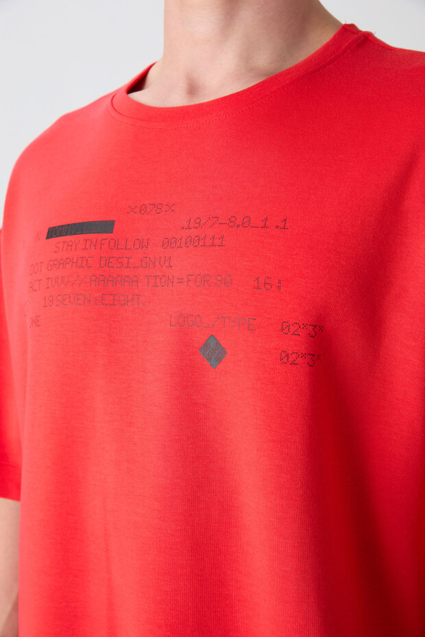 Fiesta Pamuklu Kalın Yumuşak Dokulu Oversize Fit Baskılı Erkek T-Shirt - 88326 - 3