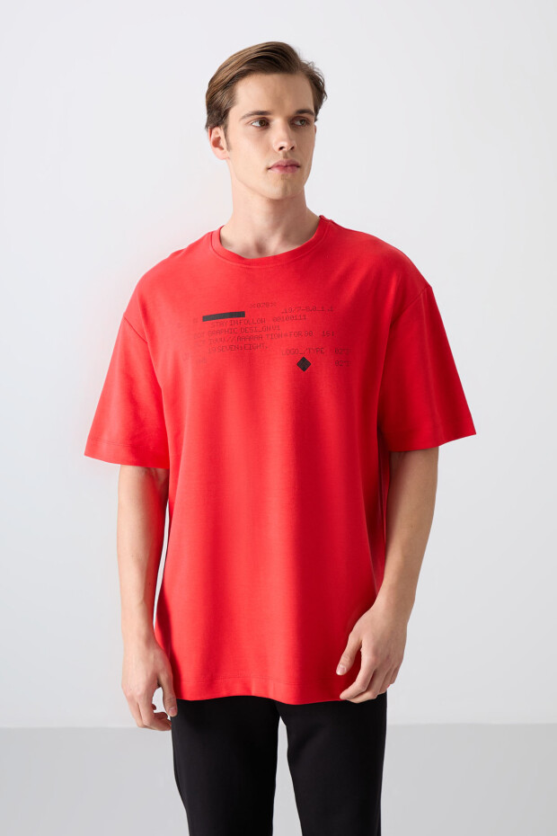 Fiesta Pamuklu Kalın Yumuşak Dokulu Oversize Fit Baskılı Erkek T-Shirt - 88326 - 4