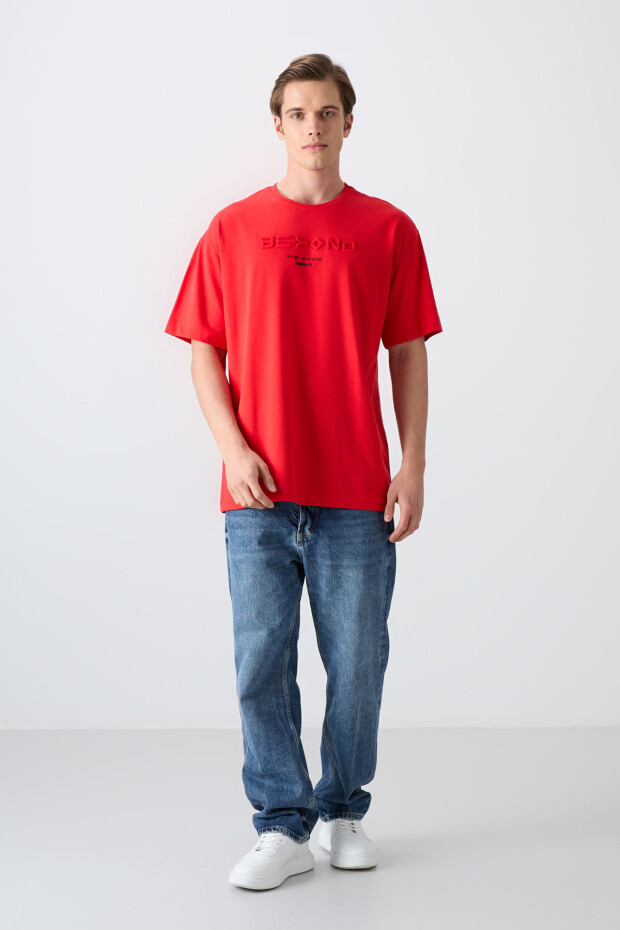 Fiesta Pamuklu Kalın Yumuşak Dokulu Oversize Fit Baskılı Erkek T-Shirt - 88328 - 2