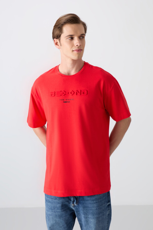 Fiesta Pamuklu Kalın Yumuşak Dokulu Oversize Fit Baskılı Erkek T-Shirt - 88328 - 1