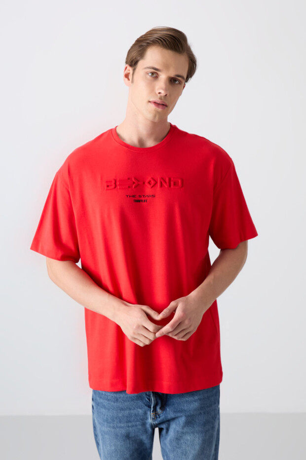 Fiesta Pamuklu Kalın Yumuşak Dokulu Oversize Fit Baskılı Erkek T-Shirt - 88328 - 4