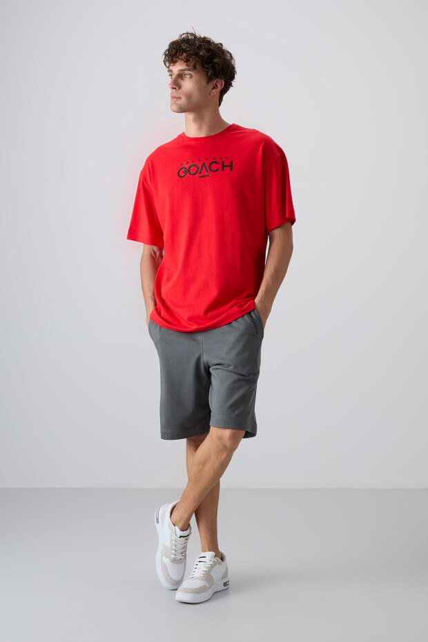 Fiesta Pamuklu Kalın Yumuşak Dokulu Oversize Fit Baskılı Erkek T-Shirt - 88329 - 2