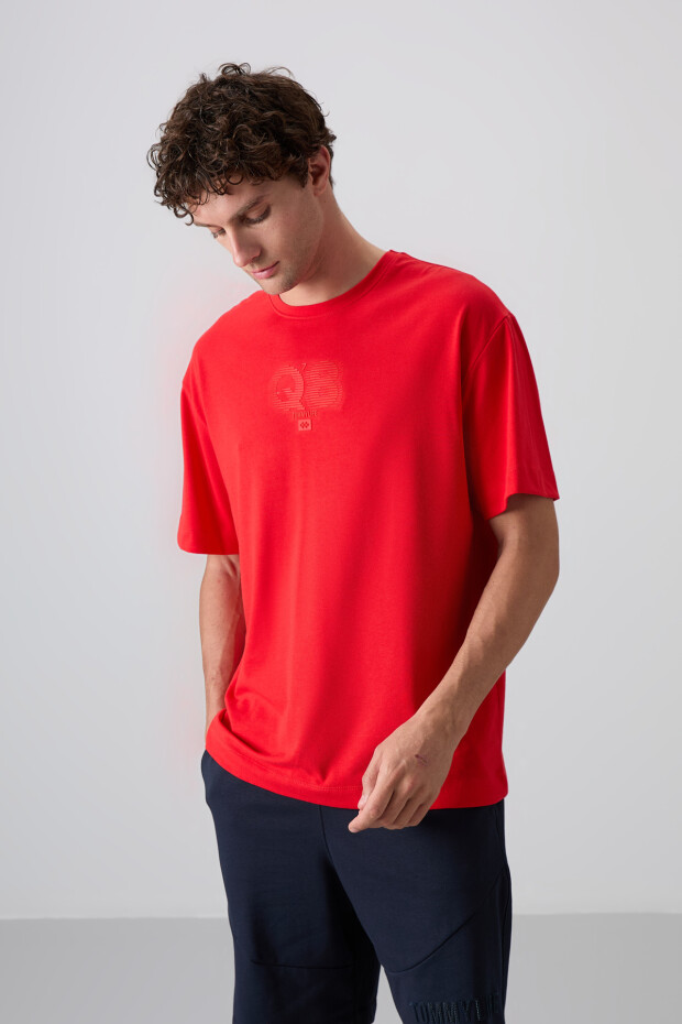 Fiesta Pamuklu Kalın Yumuşak Dokulu Oversize Fit Baskılı Erkek T-Shirt - 88333 - 1