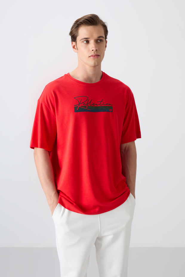 Fiesta Pamuklu Kalın Yumuşak Dokulu Oversize Fit Baskılı Erkek T-Shirt - 88334 - 4