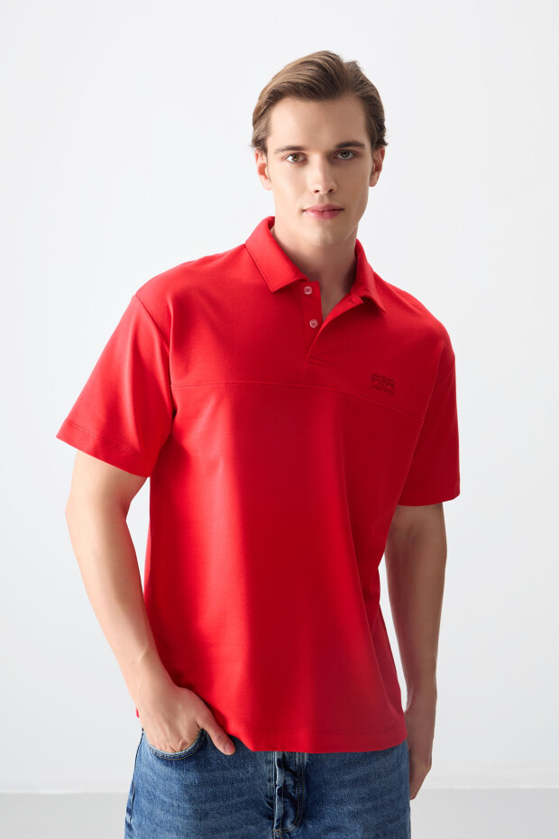 Fiesta Pamuklu Kalın Yumuşak Dokulu Polo Yaka Oversize Fit Basic Erkek T- Shirt - 88382 - 1