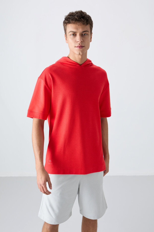 Fiesta Pamuklu Kalın Yüzeyi Dokulu Oversize Fit Basic Erkek T-Shirt - 88335 - 4