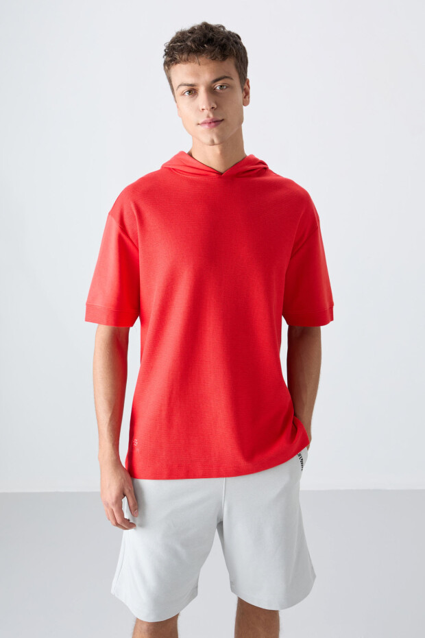 Fiesta Pamuklu Kalın Yüzeyi Dokulu Oversize Fit Basic Erkek T-Shirt - 88335 - 1