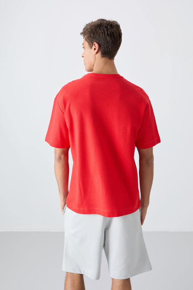 Fiesta Pamuklu Kalın Yüzeyi Dokulu Oversize Fit Basic Erkek T-Shirt - 88341 - 5