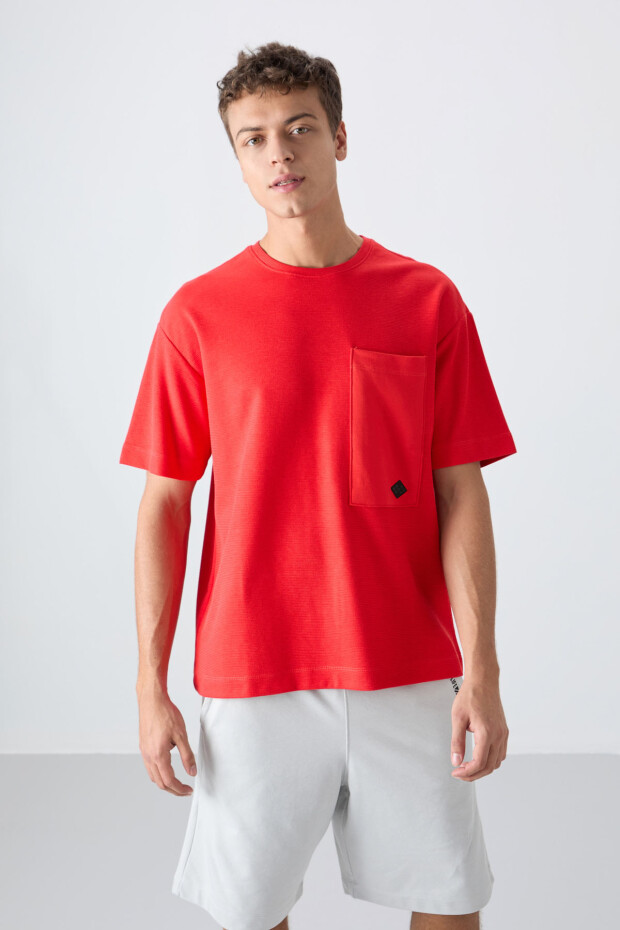 Fiesta Pamuklu Kalın Yüzeyi Dokulu Oversize Fit Basic Erkek T-Shirt - 88341 - 4