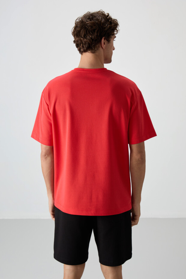 Fiesta Pamuklu Kalın Yüzeyi Dokulu Oversize Fit Baskılı Erkek T-Shirt - 88371 - 5