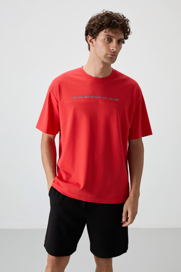 Fiesta Pamuklu Kalın Yüzeyi Dokulu Oversize Fit Baskılı Erkek T-Shirt - 88371 - 4