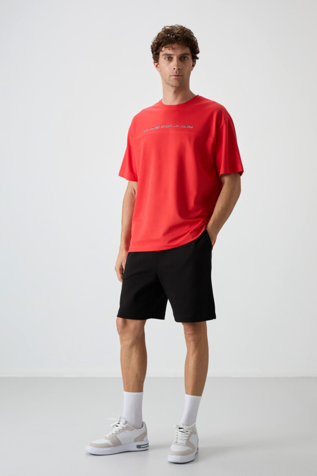 Fiesta Pamuklu Kalın Yüzeyi Dokulu Oversize Fit Baskılı Erkek T-Shirt - 88371 - 3