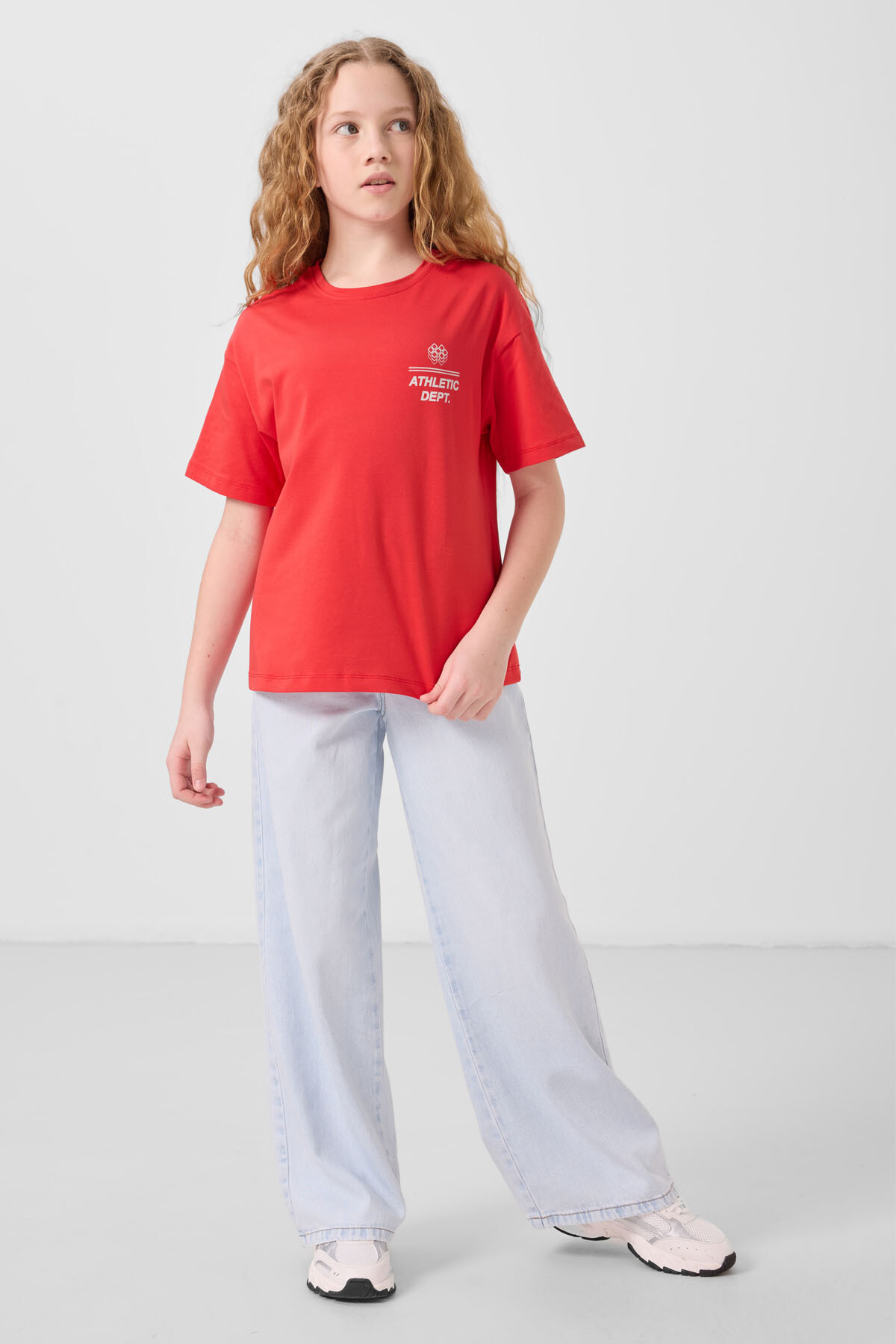 Fiesta Pamuklu O Yaka Oversize Fit Baskılı Kız Çocuk T-Shirt - 75178 - TOMMYLIFE (1)