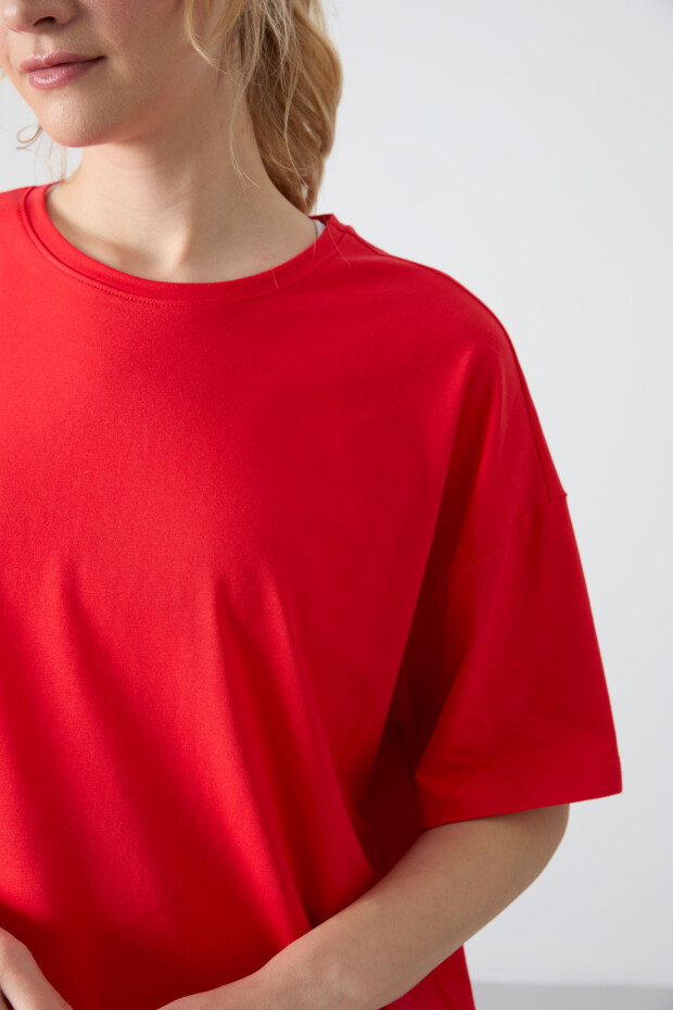 Fiesta Penye Modal Yumuşak Tuşeli Oversize Fit Basic Kadın T-Shirt- 97285 - 3