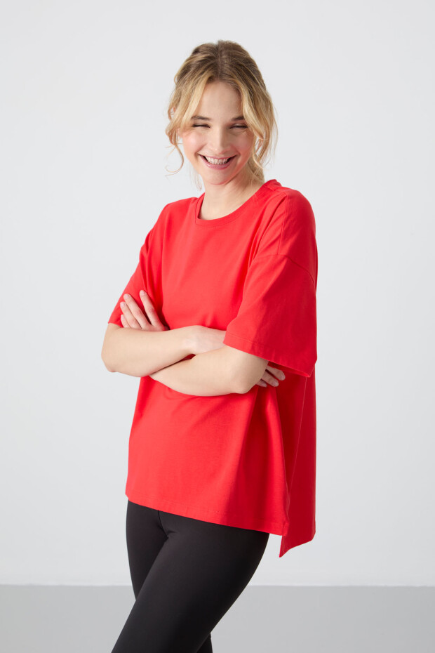 Fiesta Penye Modal Yumuşak Tuşeli Oversize Fit Basic Kadın T-Shirt- 97285 - 5
