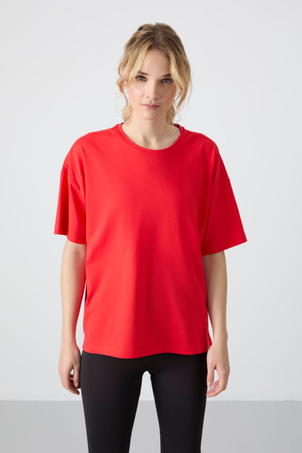 Fiesta Penye Modal Yumuşak Tuşeli Oversize Fit Basic Kadın T-Shirt- 97285 - 1