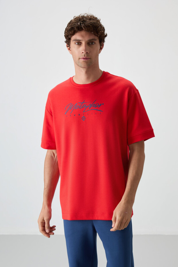 Fiesta-Parlament Pamuklu Kalın Yumuşak Dokulu Oversize Fit Baskılı Erkek T-Shirt - 88320 - 4