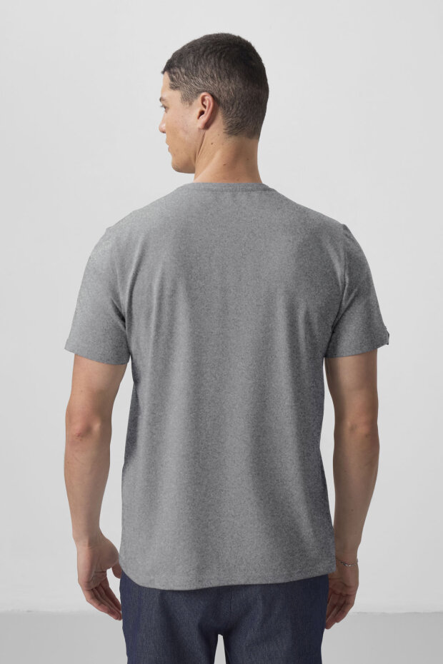 Gri Melanj Basic Kısa Kol Standart Kalıp V Yaka Erkek T-Shirt - 87912 - 5