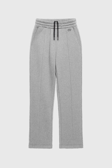 Gri Melanj Geniş Paça Ön Dikiş Detaylı Battal Büyük Beden Kadın Eşofman Altı - 94654 - TOMMYLIFE (1)