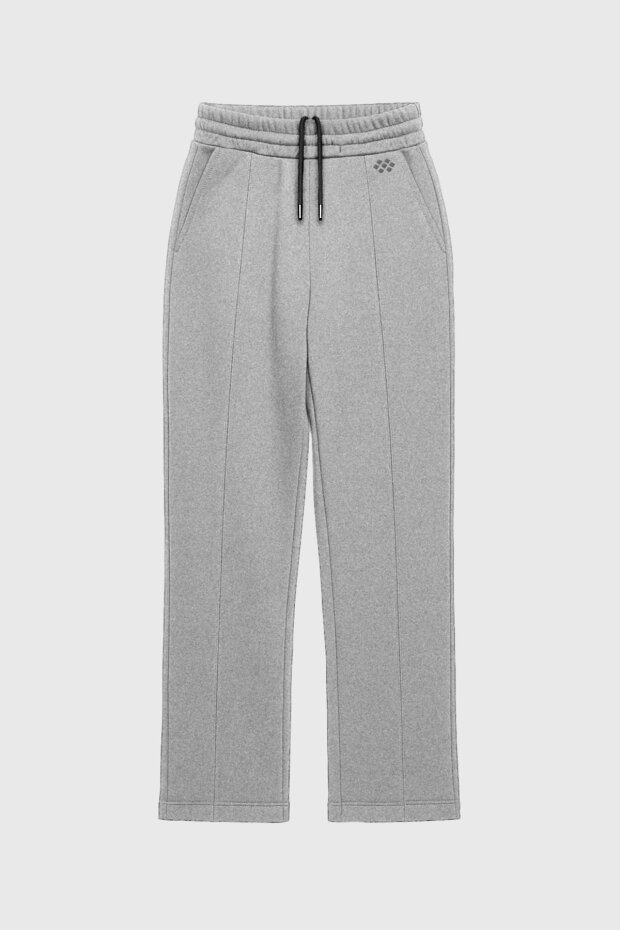 Gri Melanj Geniş Paça Ön Dikiş Detaylı Battal Büyük Beden Kadın Eşofman Altı - 94654 - 2