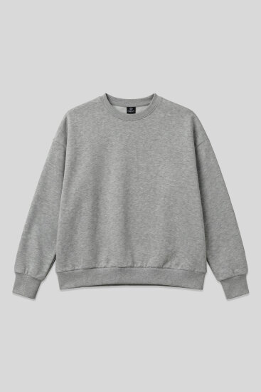 Gri Melanj Basic O Yaka Oversize Kadın Sweatshirt - 97053 - TOMMYLIFE (1)
