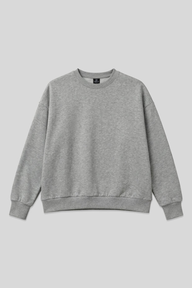 Gri Melanj Basic O Yaka Oversize Kadın Sweatshirt - 97053 - 2
