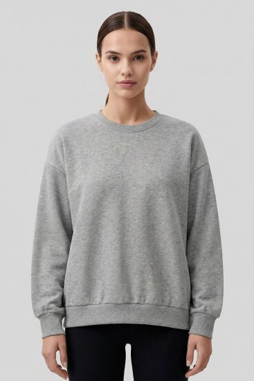 Gri Melanj Basic O Yaka Oversize Kadın Sweatshirt - 97053 