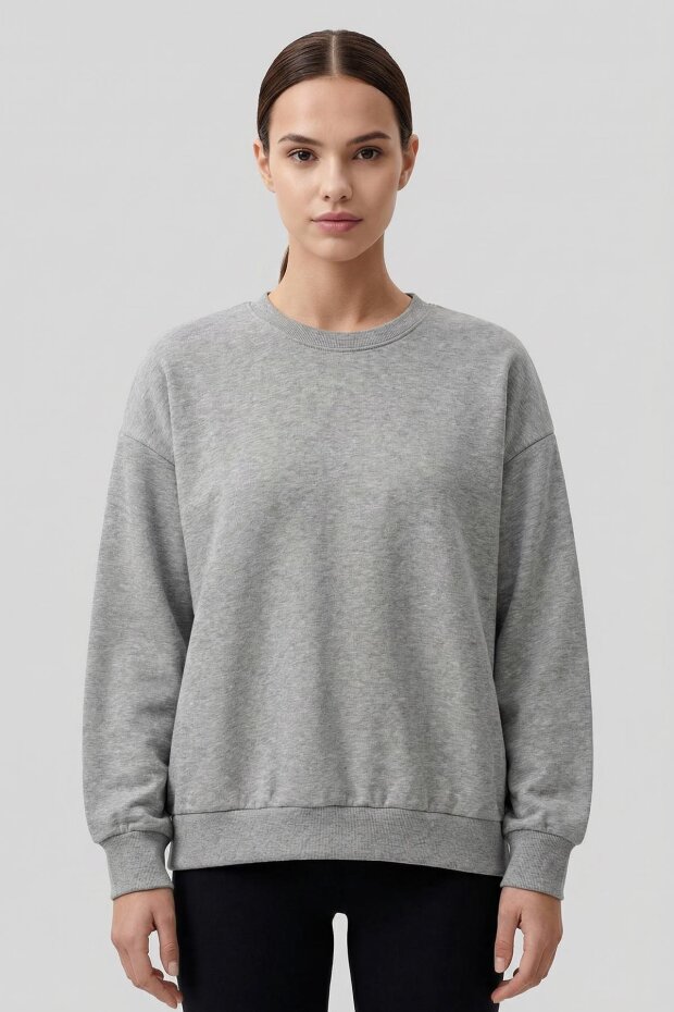 Gri Melanj Basic O Yaka Oversize Kadın Sweatshirt - 97053 - 1