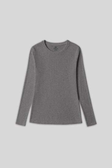Gri Melanj O Yaka Standart Fit Uzun Kollu Basic Kadın T-Shirt - 97312 