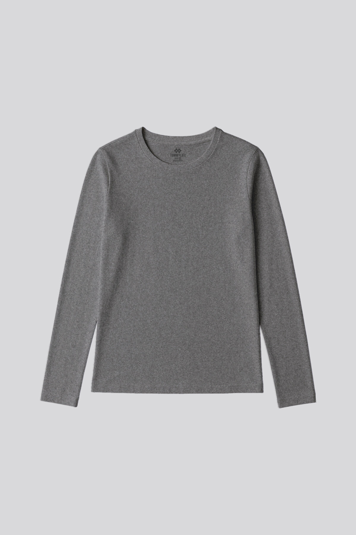 Gri Melanj O Yaka Standart Fit Uzun Kollu Basic Kadın T-Shirt - 97312 - TOMMYLIFE