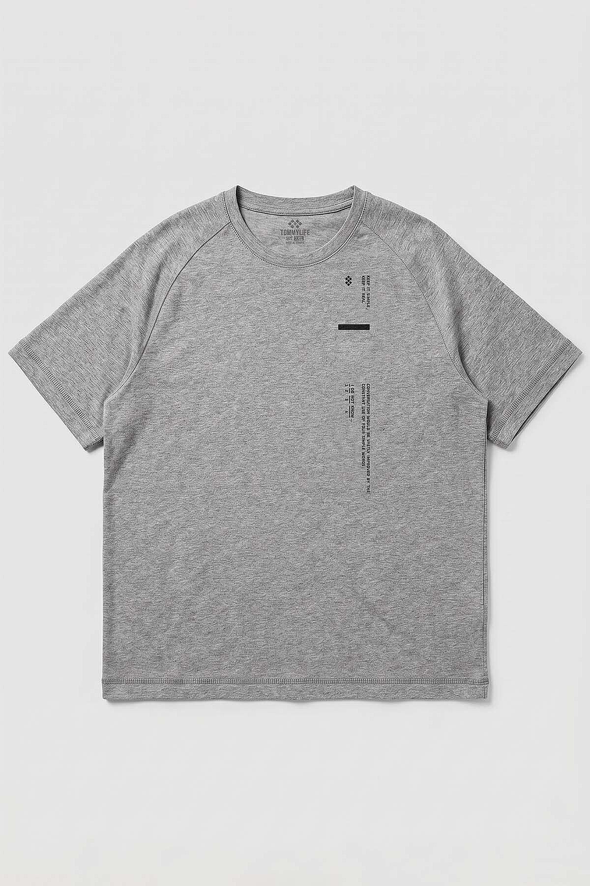 Gri Melanj Baskılı Battal Büyük Beden Kısa Kollu Erkek T-Shirt - 88465 - TOMMYLIFE