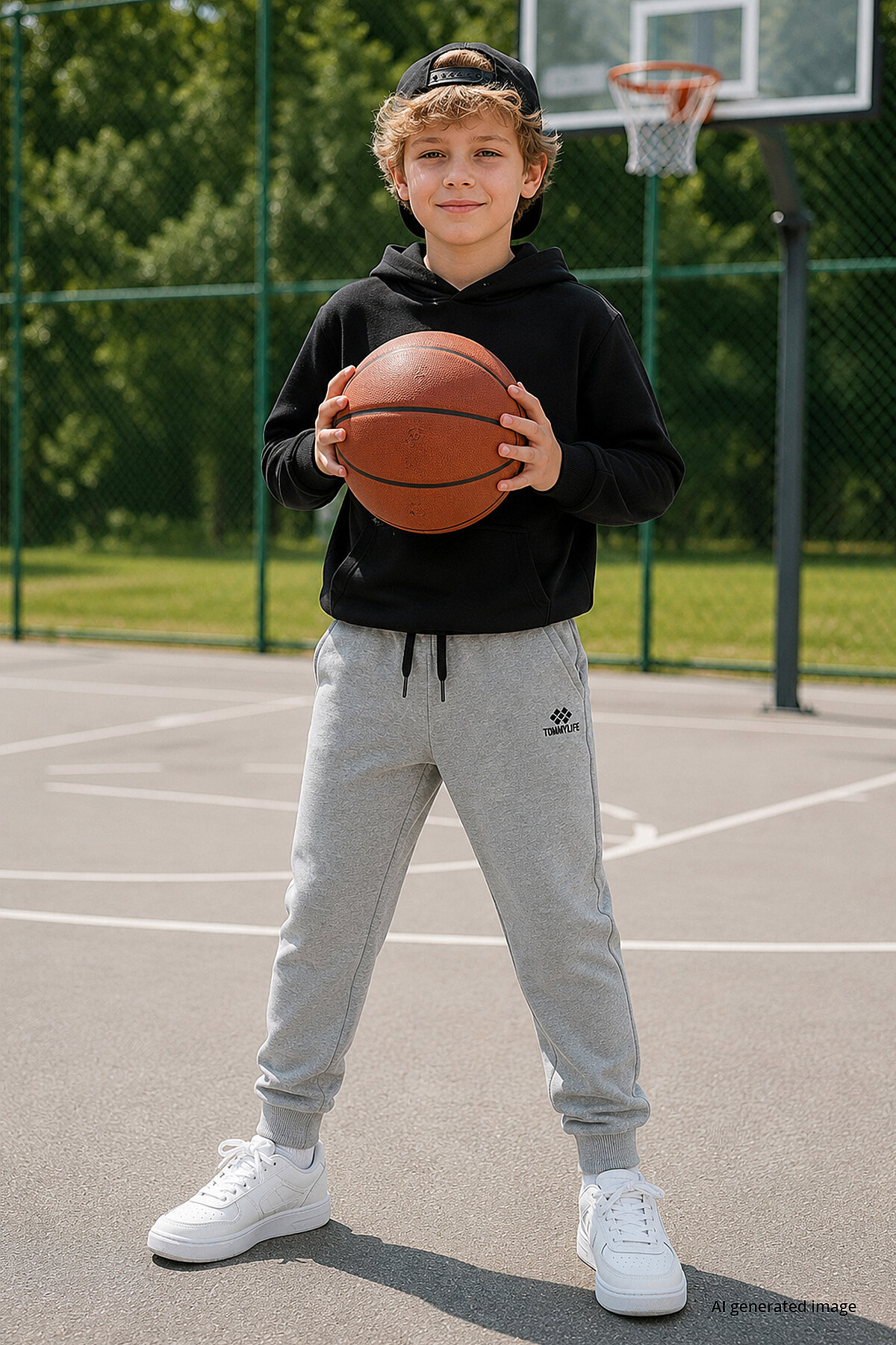 Gri Melanj Standart Fit Manşetli İnce Erkek Çocuk Eşofman Alt - 11205 - TOMMYLIFE